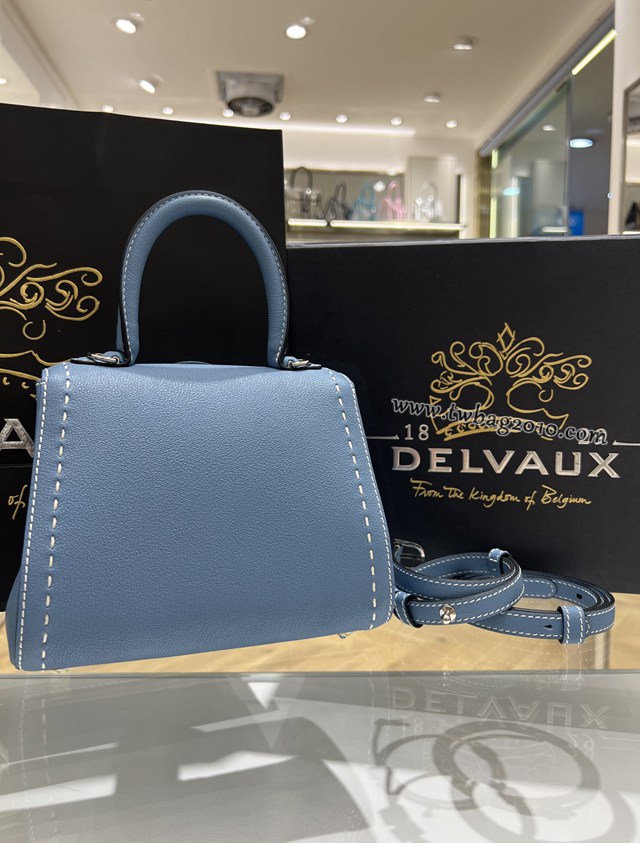 Delvaux太平洋藍外縫線全新mini手提女包 德爾沃專櫃經典款焦糖色BrillantPM包袋 bxs1059